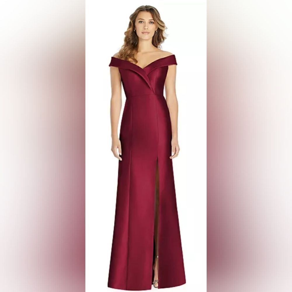 ALFRED SUNG Off-The-Shoulder Satin Gown NWT size 8-R Burgundy